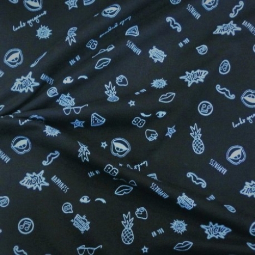 Sommersweat Pop Art Symbole Blau / Schwarz